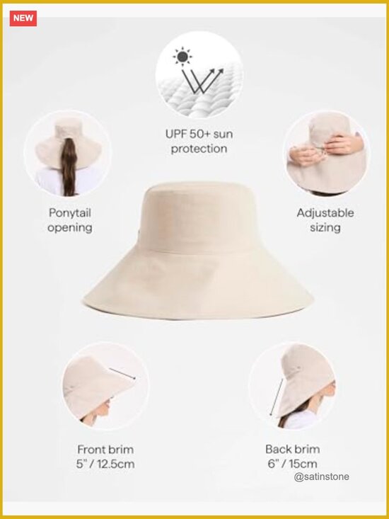 Ultra-Wide Cotton Linen Sun Hat UPF 50+ Packable Adjustable Ponytail Hole main image 4